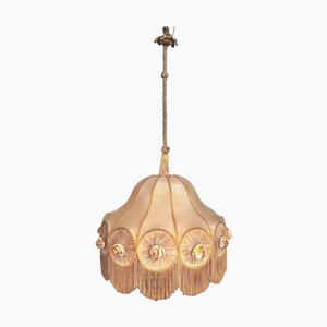 Lampada a sospensione artigianale con frange sul fondo, anni '60