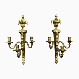 Empire Wall Lights with Caryatids in Gilded Bronze, Set of 2