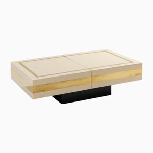 Vintage Lacquered Wood and Brass Bar Table by Jean Claude Mahey, 1970s