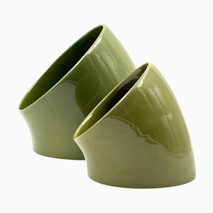 Poches Vide Space Age in ceramica verde di Sicart, Italia, anni '70, set di 2