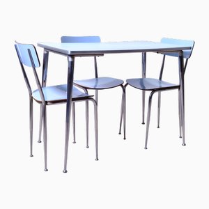 Dining Table and Chairs in Blue Formica, Italy, 1960s, Set of 4