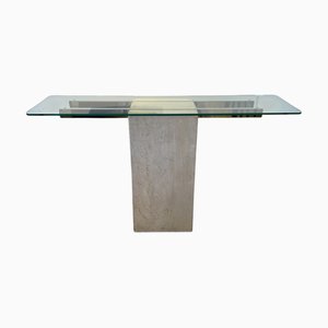 Hollywood Regency Console Table in Travertine and Marble by Artedi, 1970s