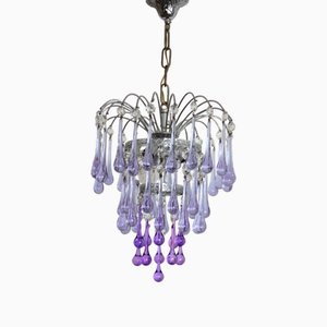 Silver-Plated Brass Murano Glass Drop Chandelier from Unbekannt, 1970s