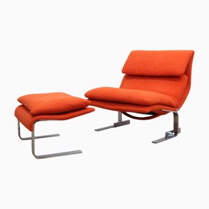 Set of Wave Lounge Chair and Ottoman by Giovanni Offredi for Saporiti, 1970s