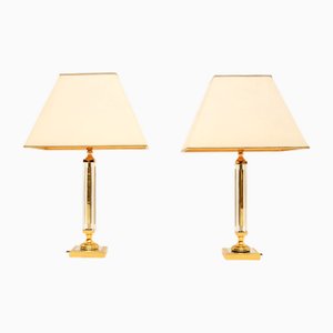 Lampes de Bureau Vintage en Laiton et Verre de Palwa, 1970s, Set de 2