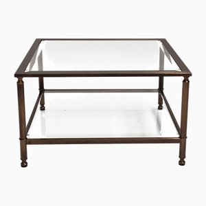 Table Basse Néo-Classique en Bronze Cannelé en Verre, 1960s