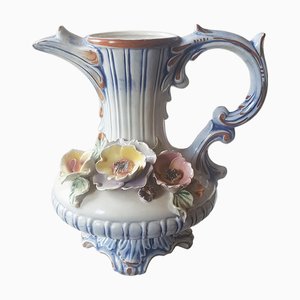 Pichet Capodimonte Style Baroque Sculptée en Majolique, Italie