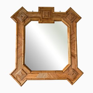 Large Italian Rattan and Bamboo Wall Mirror by Vivai del Sud, 1970s