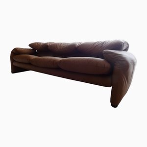 Maralunga Three-Seater Leather Sofa by Vico Magistretti for Cassina