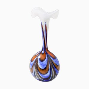 Large Postmodern Orange, White and Blue Glass Vase attributed to Carlo Moretti for Opaline Florence, Italy, 1970s