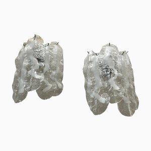 Apliques de pared Fiamma de cristal de Murano transparentes y blanco de Simoeng. Juego de 2
