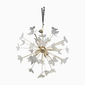 Murano Glass Sputnik Chandelier in Gold 24 Karat and Clear Butterfly by Simoeng
