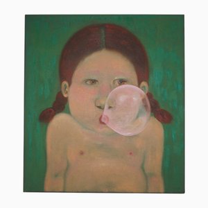 Talia Golchin, Mädchen mit Kaugummi, 2000er, Öl auf Leinwand