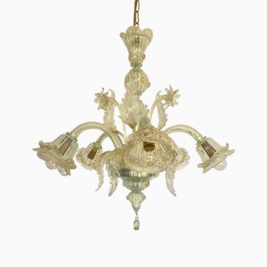 Lustre de Murano en Verre Soufflé Opalin Doré, 1983