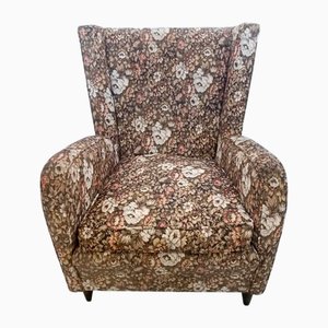 Vintage Brown Floral Fabric Chair attributed to Paolo Buffa, 1950s
