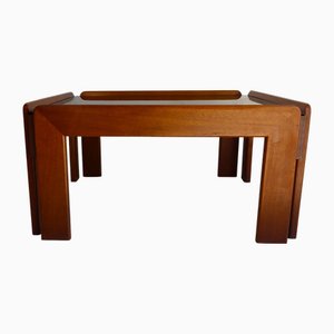 Table Basse en Noyer et Verre Fumé par Afra and Tobia Scarpa pour Cassina, 1960s