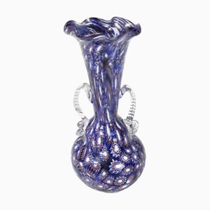 Vase Vintage en Verre de Murano Bleu avec Murrines attribué à Fratelli Toso, Italie, 1960s