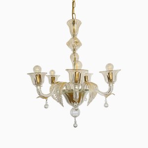 Murano Chandelier in Blown Glass and Crystal Gold, 1985