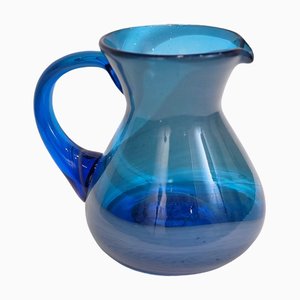 Pichet en Verre Soufflé Bleu, Italie, 1950s