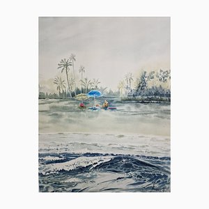 Macarena Sanz, Parapluie Bleu à Grao De Castellón, Aquarelle