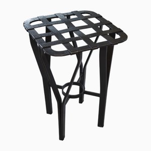 Taburete francés de hierro forjado y metal tejido, años 50