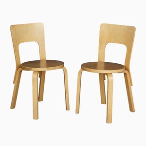 Sedie modello 66 attribuite ad Alvar Aalto per Artek, anni '80, set di 2