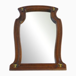 Antiker Spiegel aus bogenförmigem Holz mit Lederdetails
