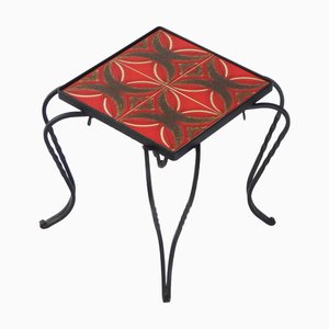 Portapiante Mid-Century moderno quadrato in metallo con piastrelle in ceramica rossa lava