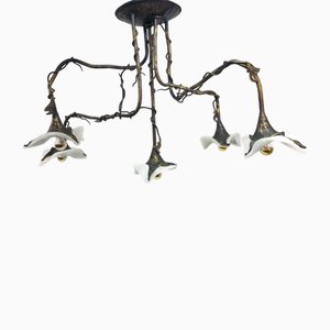Brutalist Brass and Murano Chandelier, 1980s