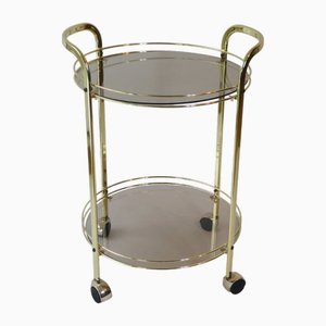 Runder Hollywood Regency Servierwagen mit Rauchglas