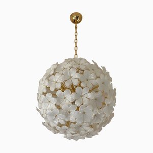 Lustre Sputnik Fleurs Blanches Style Murano en Verre par Simoeng, Italie