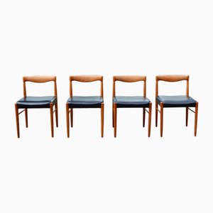 Sedie vintage in teak con sedili in pelle color cognac di HW Klein per Bramin, anni '60, set di 4