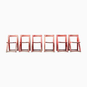 Mid-Century Folding Chairs in Red Beech, Set of 6