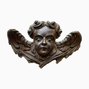 Geflügeltes Putto Engelsgesicht aus geschnitztem Holz, 1700er