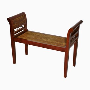 Banc Style Empire en Noyer et Rotin, 1970s