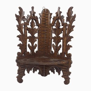Black Forest Style Carved Wooden Corner Shelf, 1890s