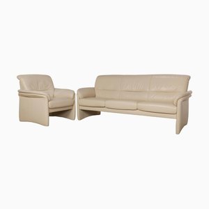 Divano a tre posti con sedia in pelle color crema di Willi Schillig, set di 2