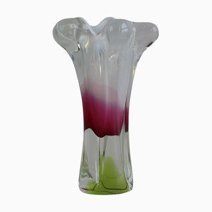 Vase Art Mid-Century en Verre Rouge, Rose et Vert Citron, République Tchèque, 1970s
