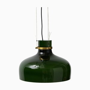 Lámpara colgante francesa antigua de vidrio verde