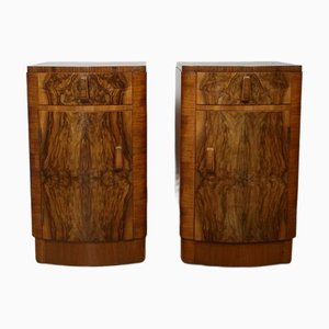 Art Deco Bedside Tables in Burr Walnut, 1930s, Set of 2