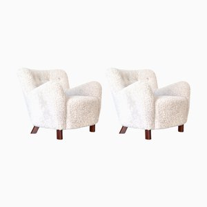 Scandinavian Modern Model FH-1669 Easy Chairs in Sheepskin by Fritz Hansen, 1940s, Set of 2