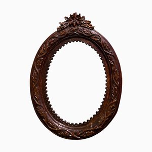 Oval Wall Mirror in Carved Oak, 1900