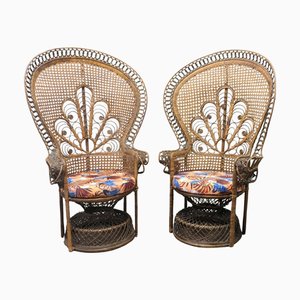 Set of Vintage French Chairs in Woven Bamboo, 1960s