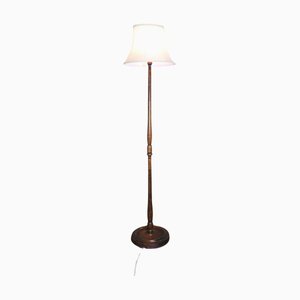 Beech Floor Lamp with Linen Shade, 1930