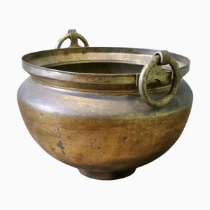 Cache-pot en Laiton avec Poignées Anneaux, 19ème Siècle