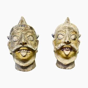 Große indische Terrakotta Zeltstangen, 2er Set