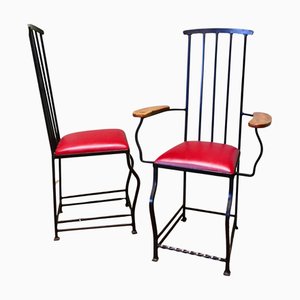 Sillas de comedor de hierro con respaldo alto, años 70. Juego de 6