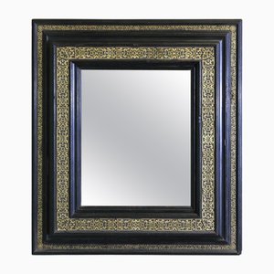 French Empire Gilt Brass and Black Lacquer Wall Mirror