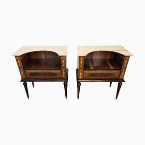 Italienische Art Deco Nachttische aus Holz mit Marmorplatte, 1950er, 2er Set