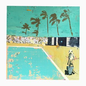 Dan Parry-Jones, Girls, Pool and Palm Trees, 2025, Mixed Media, Framed